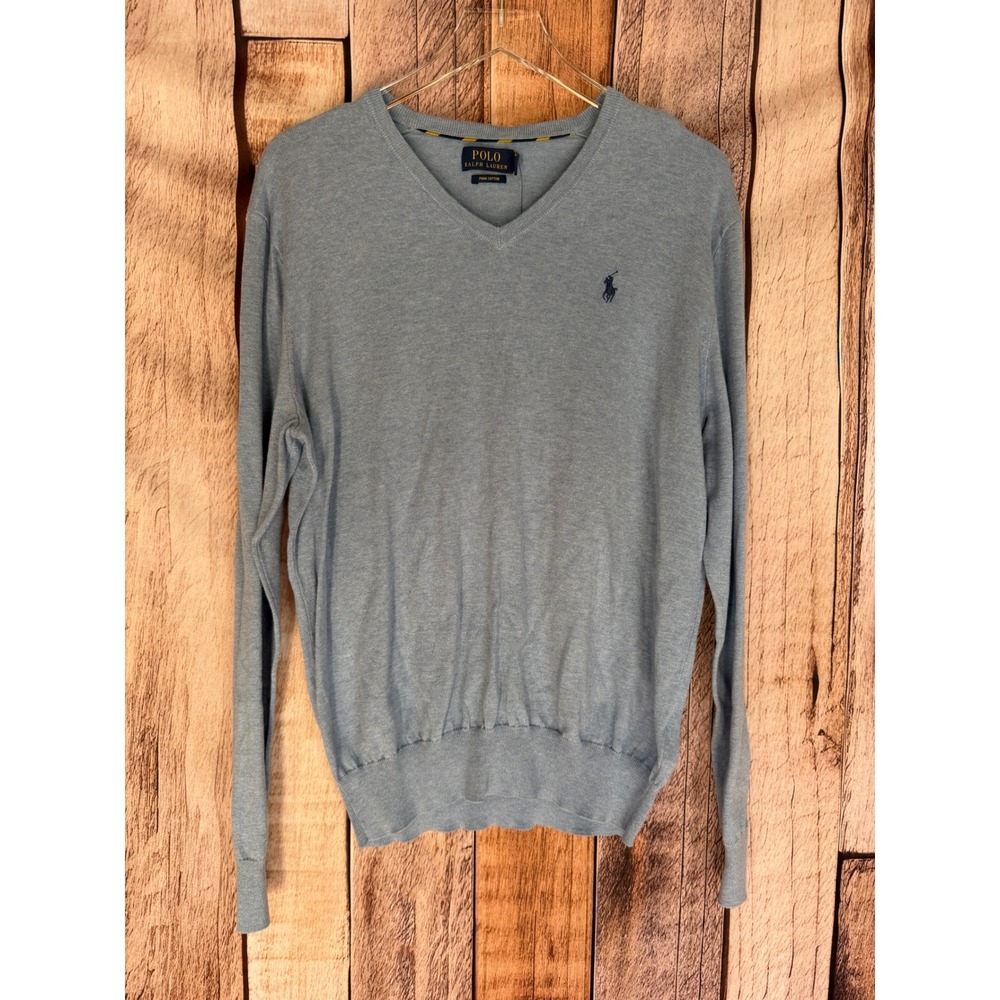 Polo Ralph Lauren Pima Cotton V Neck Sweater Pony Logo Blue Preppy Medium NWT